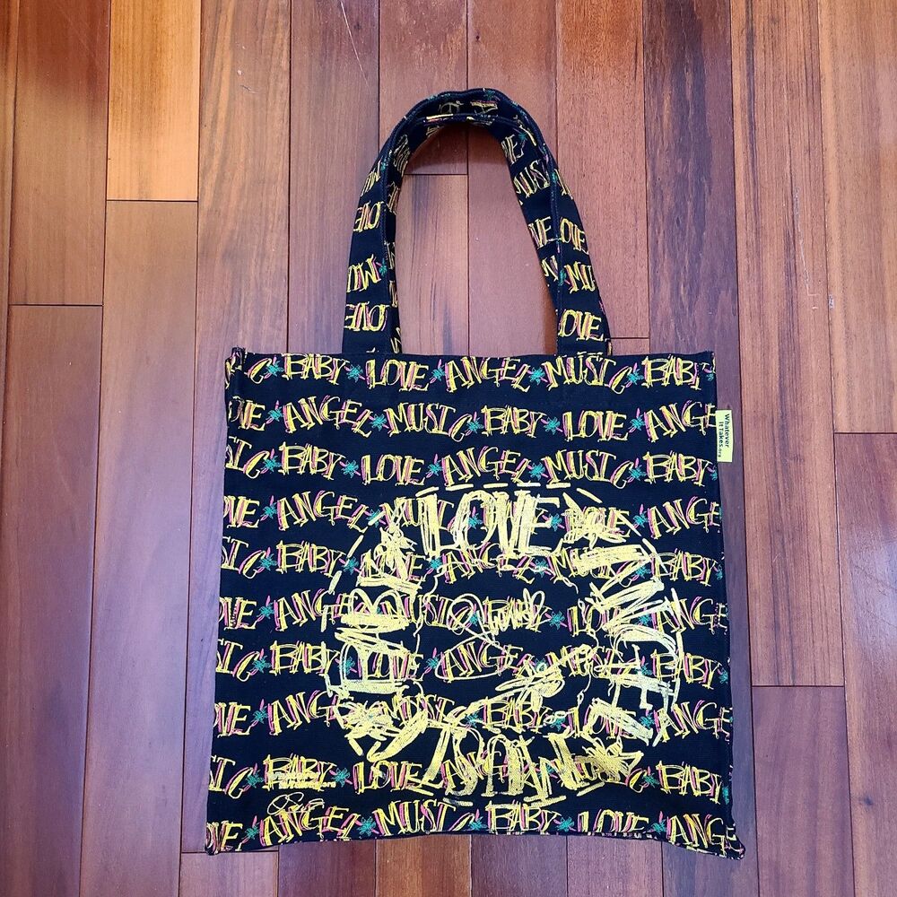 Rare Y2K Gwen Stefani L.A.M.B Black Canvas Tote Graffiti Safari Grunge Goth Punk